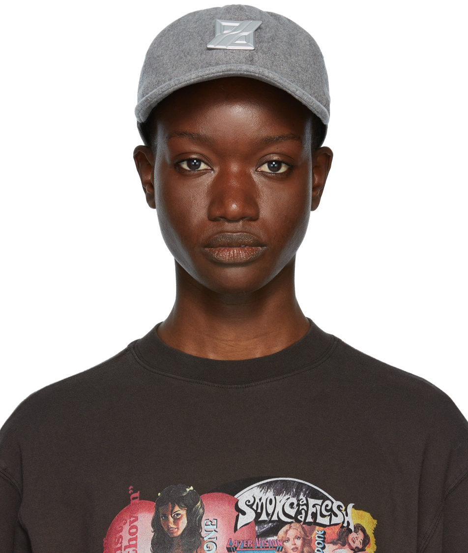 We11 Done Grey Padded Flannel Cap In Melrange Grey