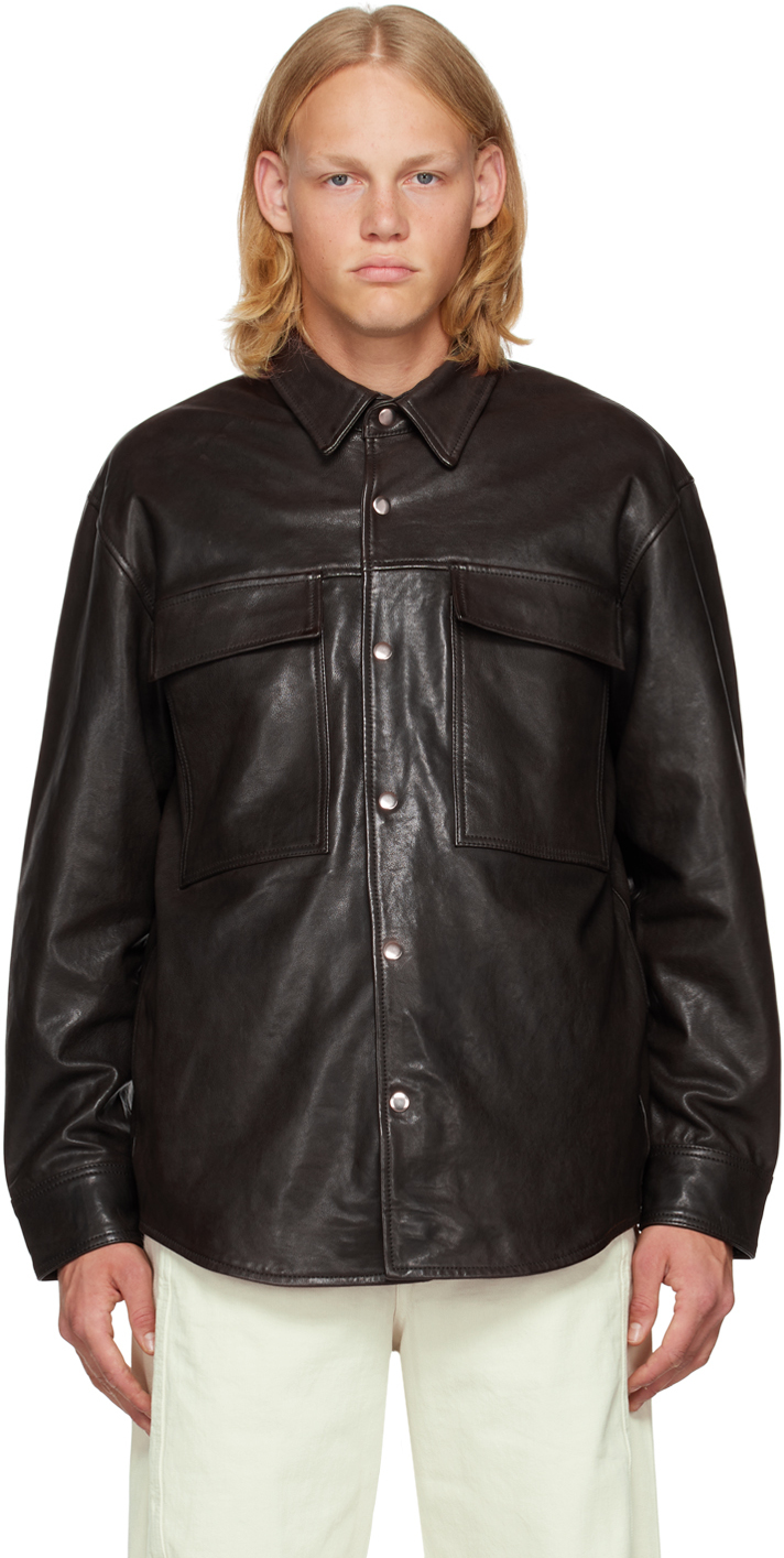 Black Flap Pocket Leather Jacket