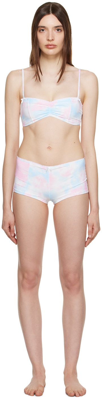 Frankies Bikinis Ssense Exclusive White & Pink Cleo & Genevieve Bikini In Dyed Daisy