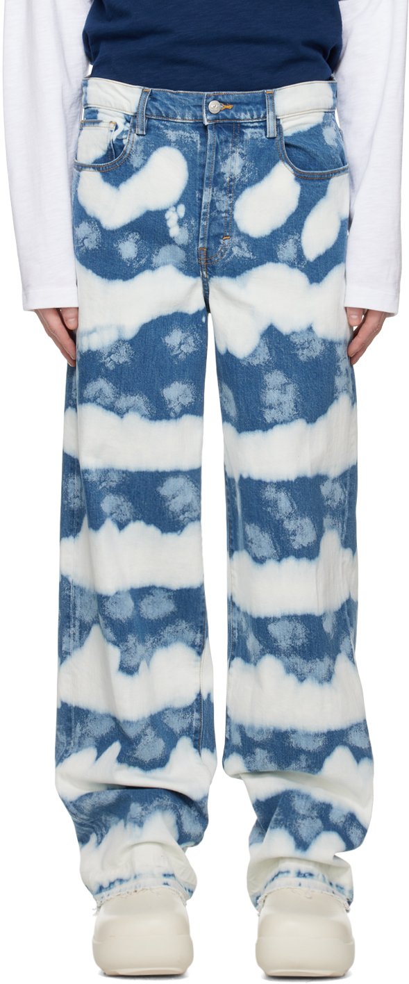 Blue & White Ocean Waves Jeans
