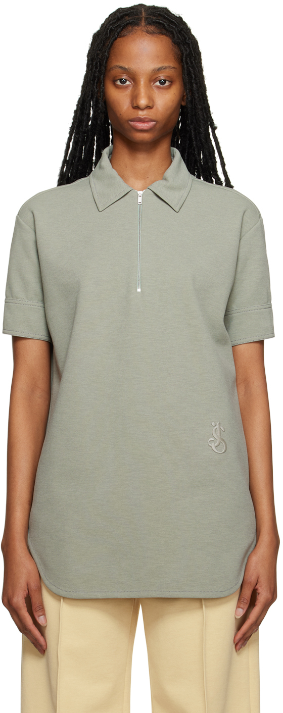 Jil Sander Logo-embroidered Zip-front Polo In Blue