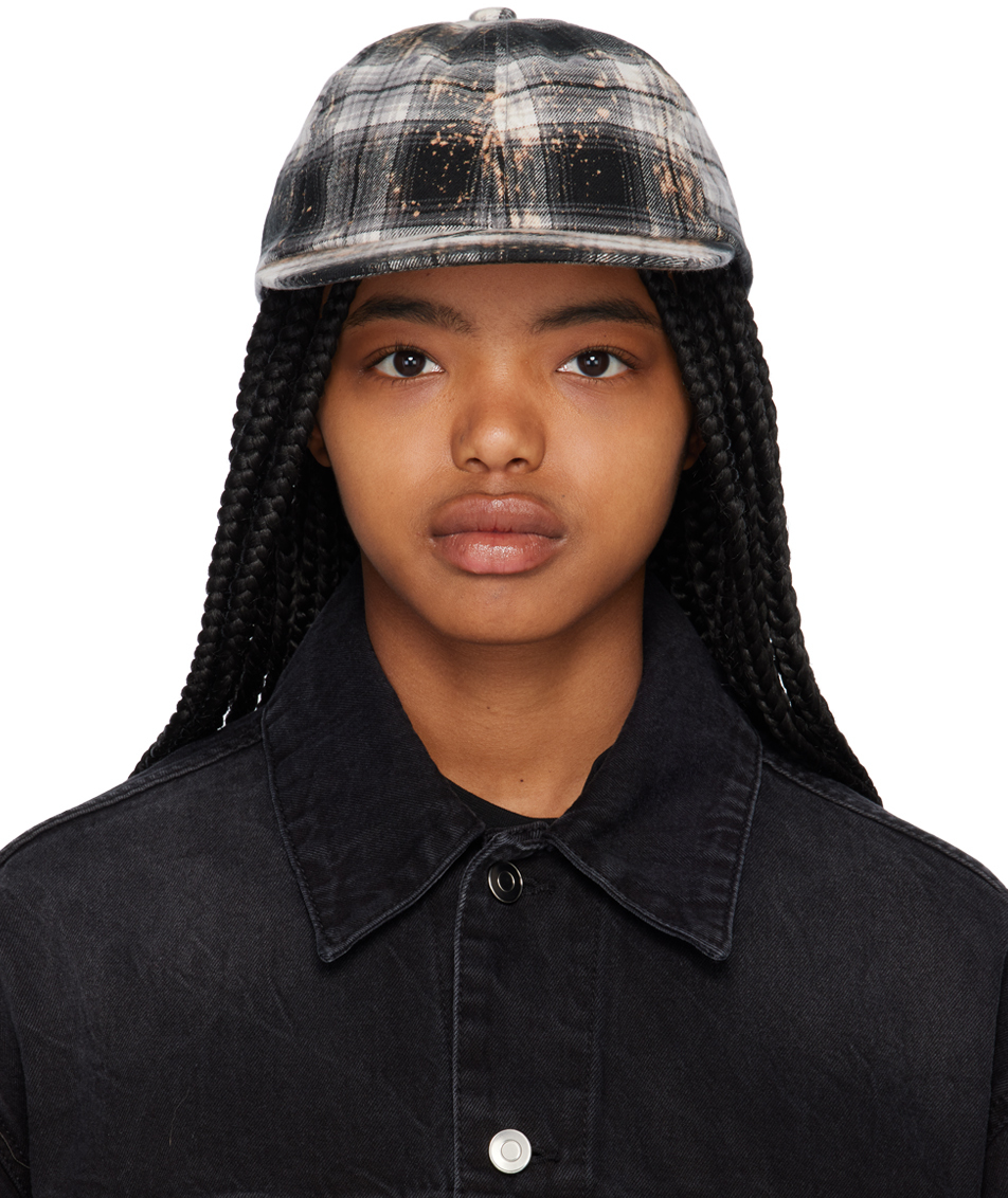 We11 Done Black Bleach Check Cap