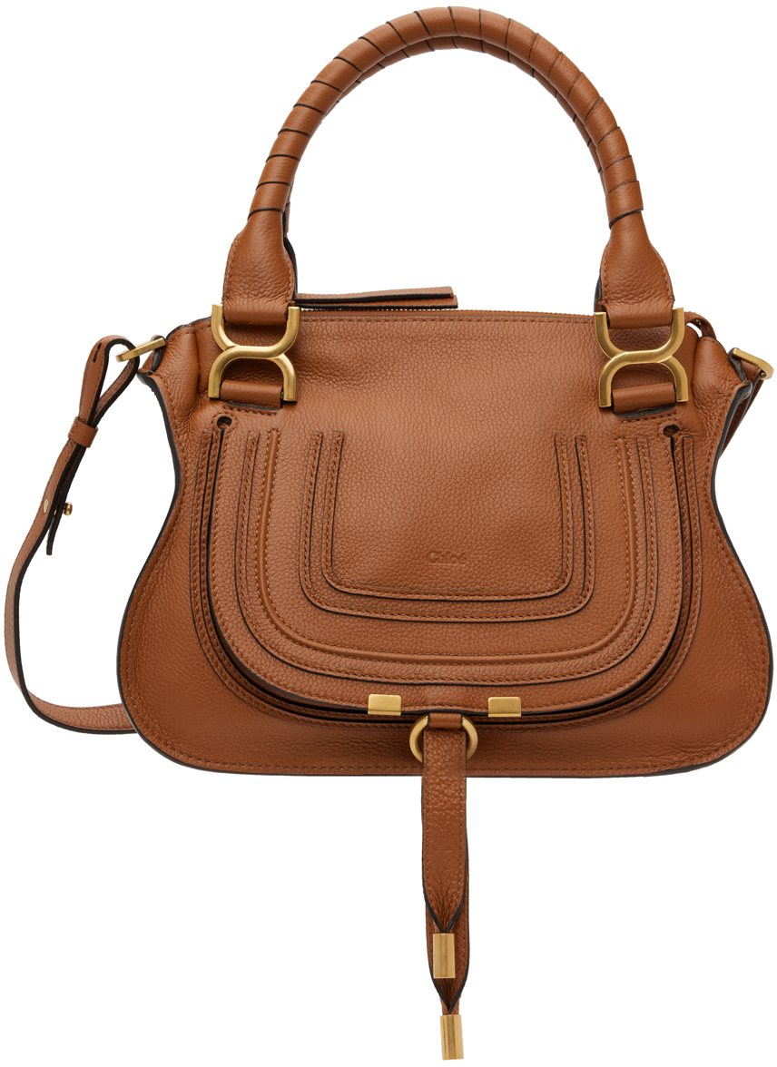 Chloé Marcie Small Double Carry Satchel Bag In Grained Leather In 25m Tan