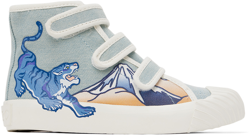 Kenzo Kids Blue Velcro Sneakers In 78g Myosotis