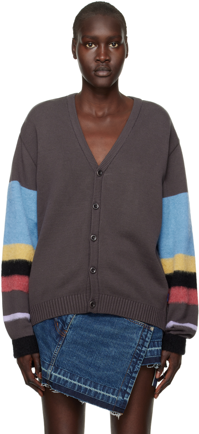 Awake Ny Brown Striped Cardigan In Brown Multi