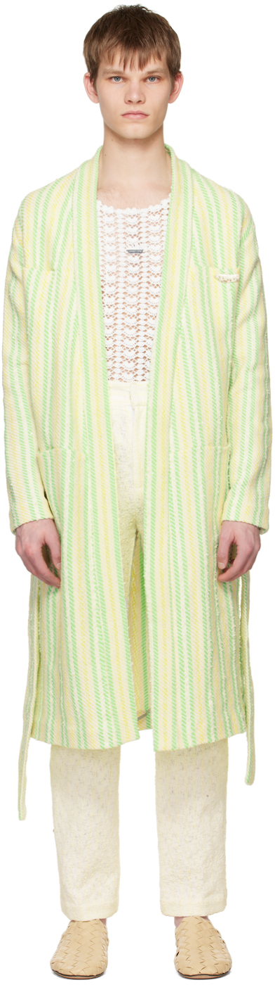 Young N Sang Yellow Stripe Robe In Green Stripe