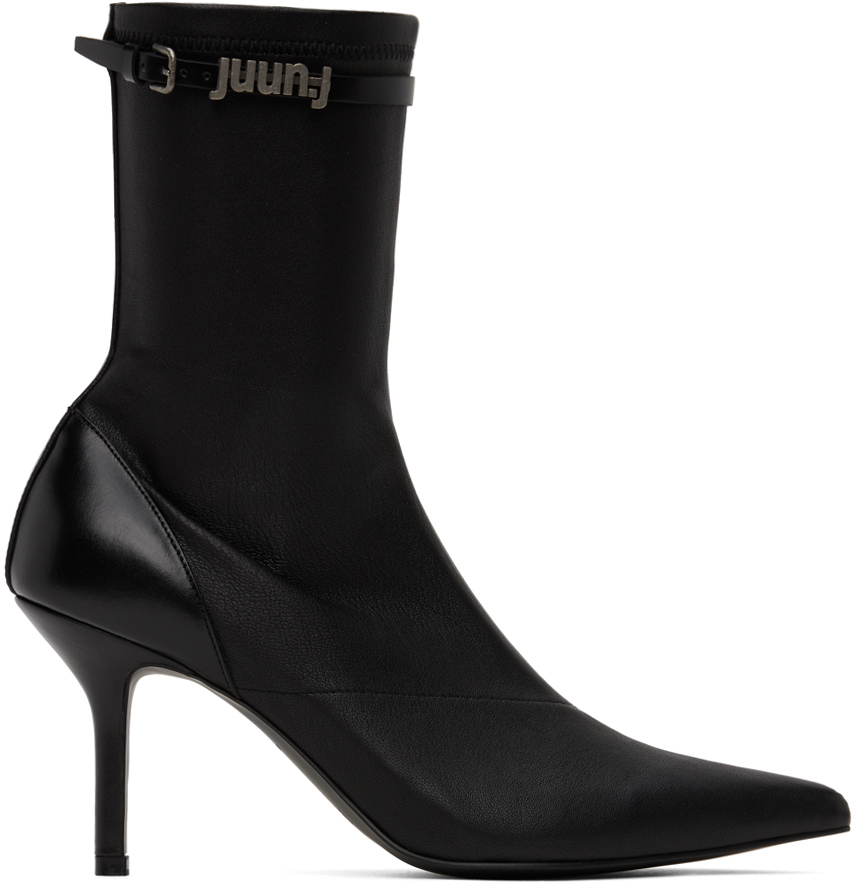Juunj Black Pointed Ankle Boots