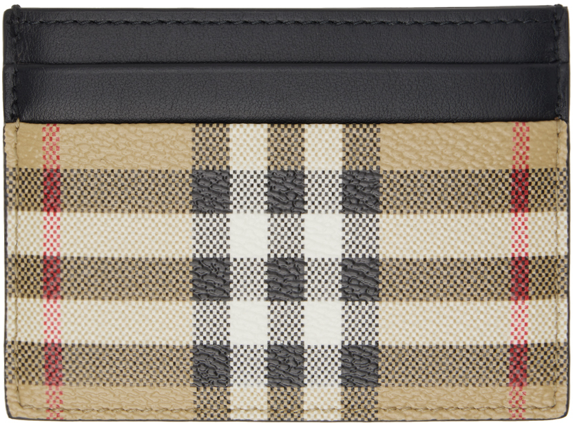 Beige Check Card Holder