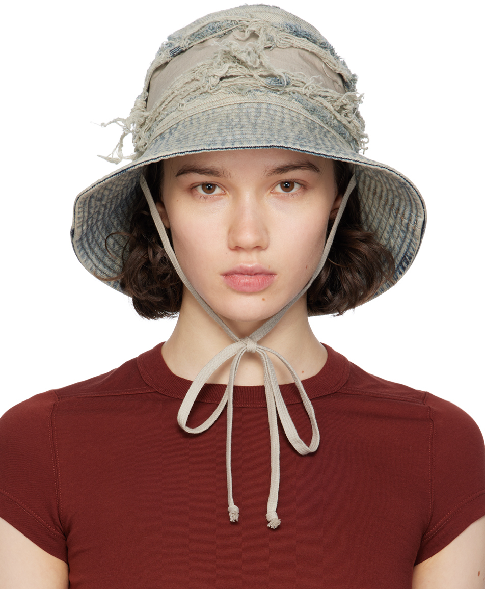 Rick Owens Drkshdw Blue Distressed Bucket Hat In 46 Sky