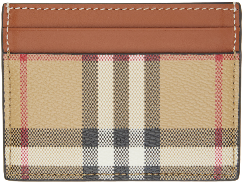 Beige & Brown Check Card Holder