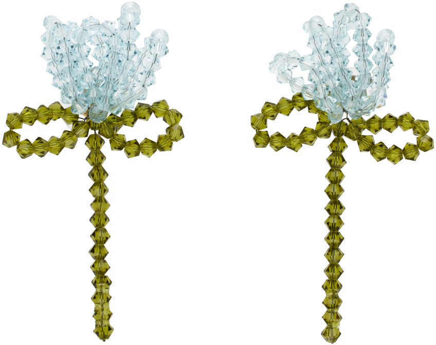 Simone Rocha Blue & Khaki Cluster Flower Earrings In Blue Khaki