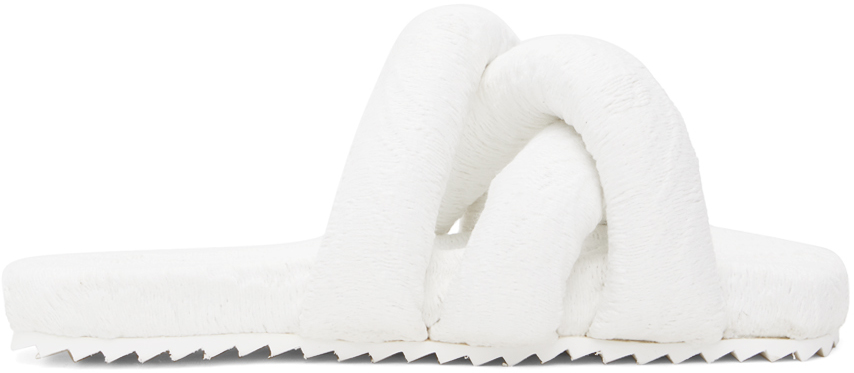 Yume Yume Crossover Strap Sliders In White Jacqaurd