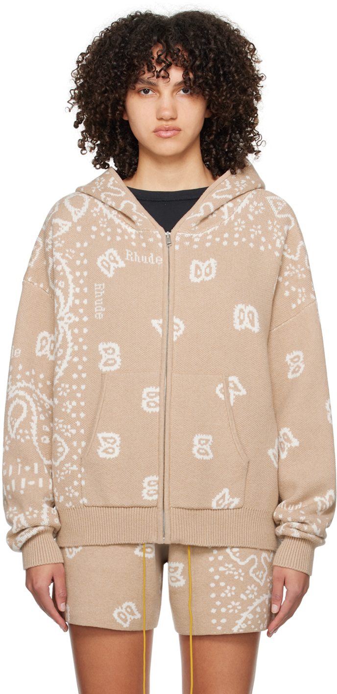 Rhude Beige Jacquard Hoodie In 0517 Tan/cream