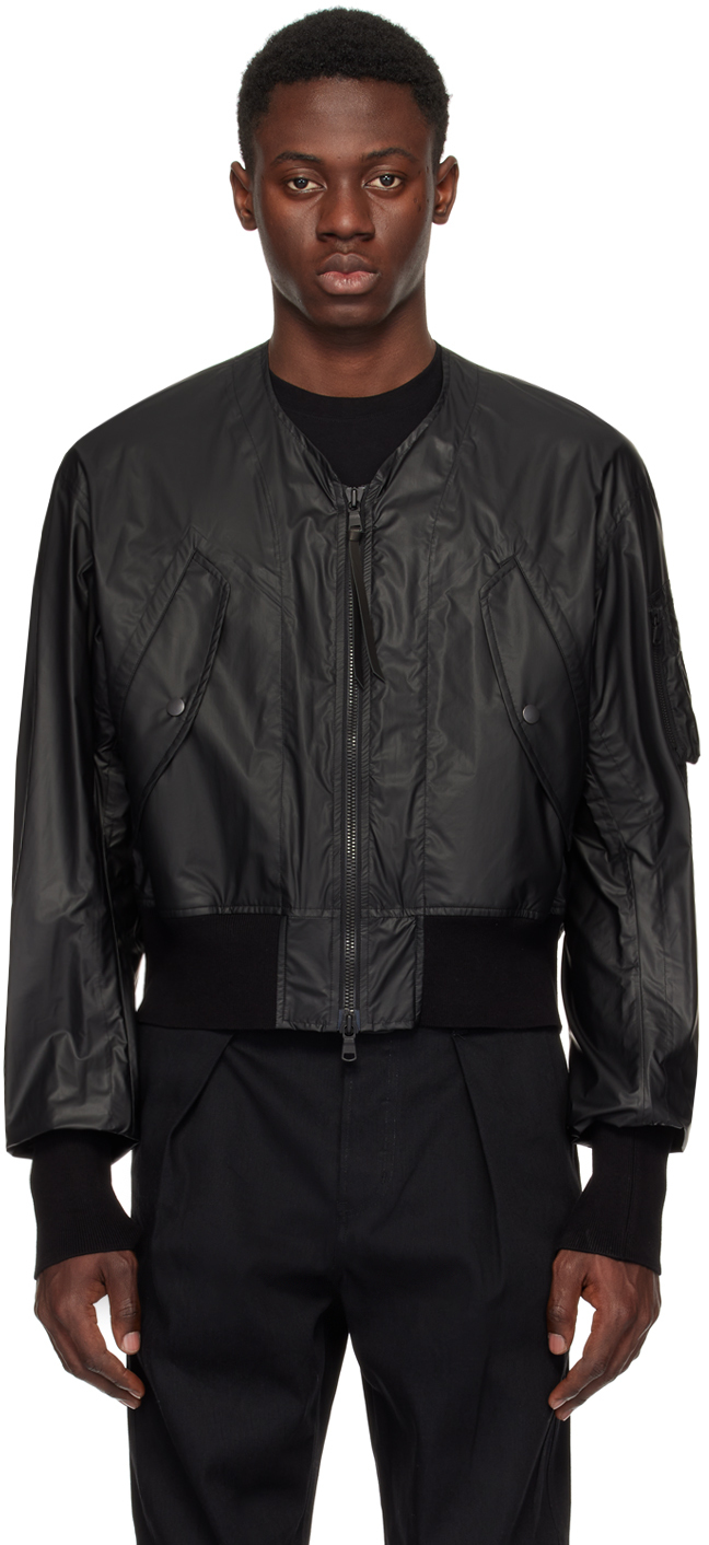 The Viridi-anne Black Short Bomber Jacket In A-black