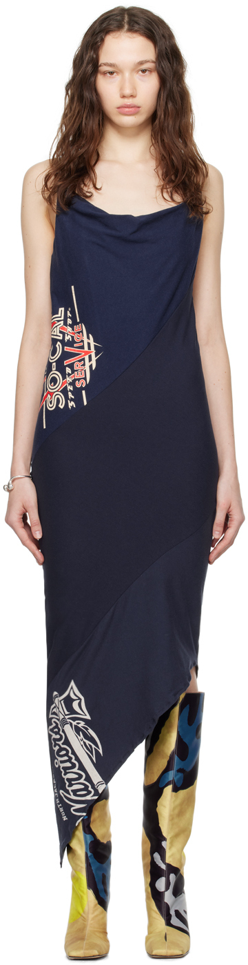 Navy Reconstituted Midi Dress