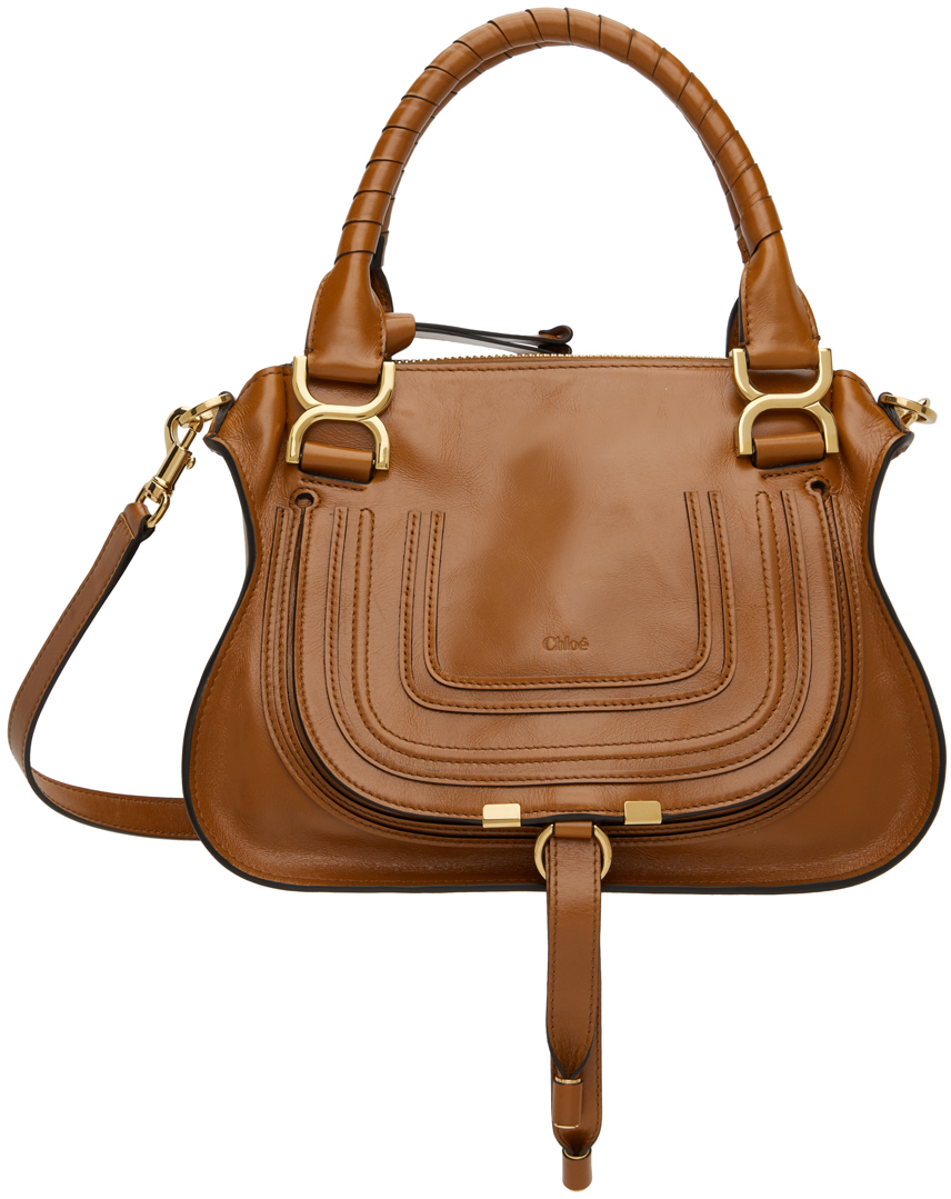 Chloé Marcie Small Double Carry Satchel Bag In Grained Leather In 26m Clay Brown