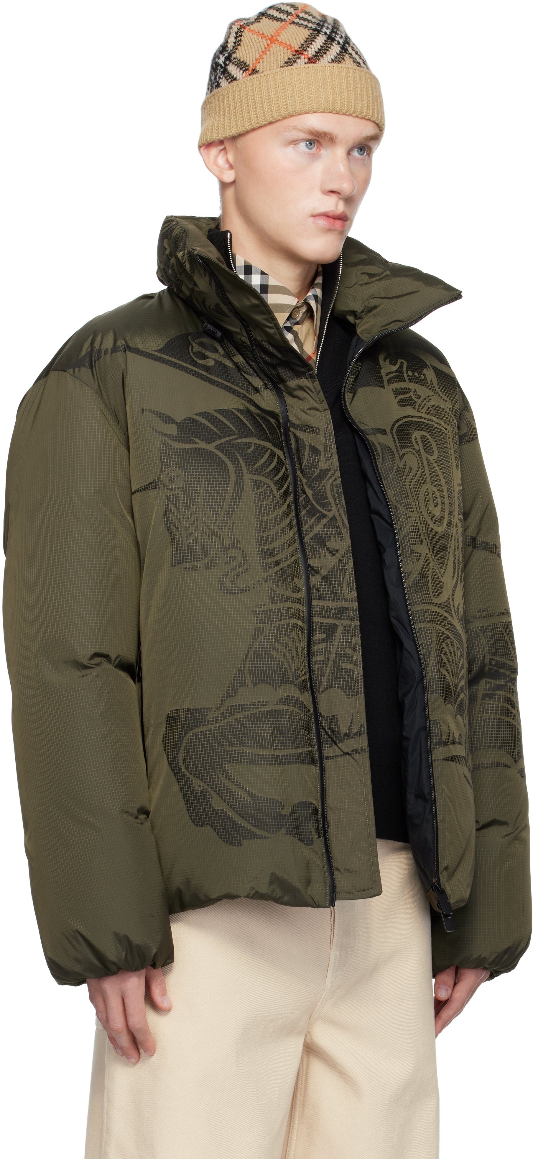 BURBERRY KHAKI EKD NYLON PUFFER DOWN JACKET