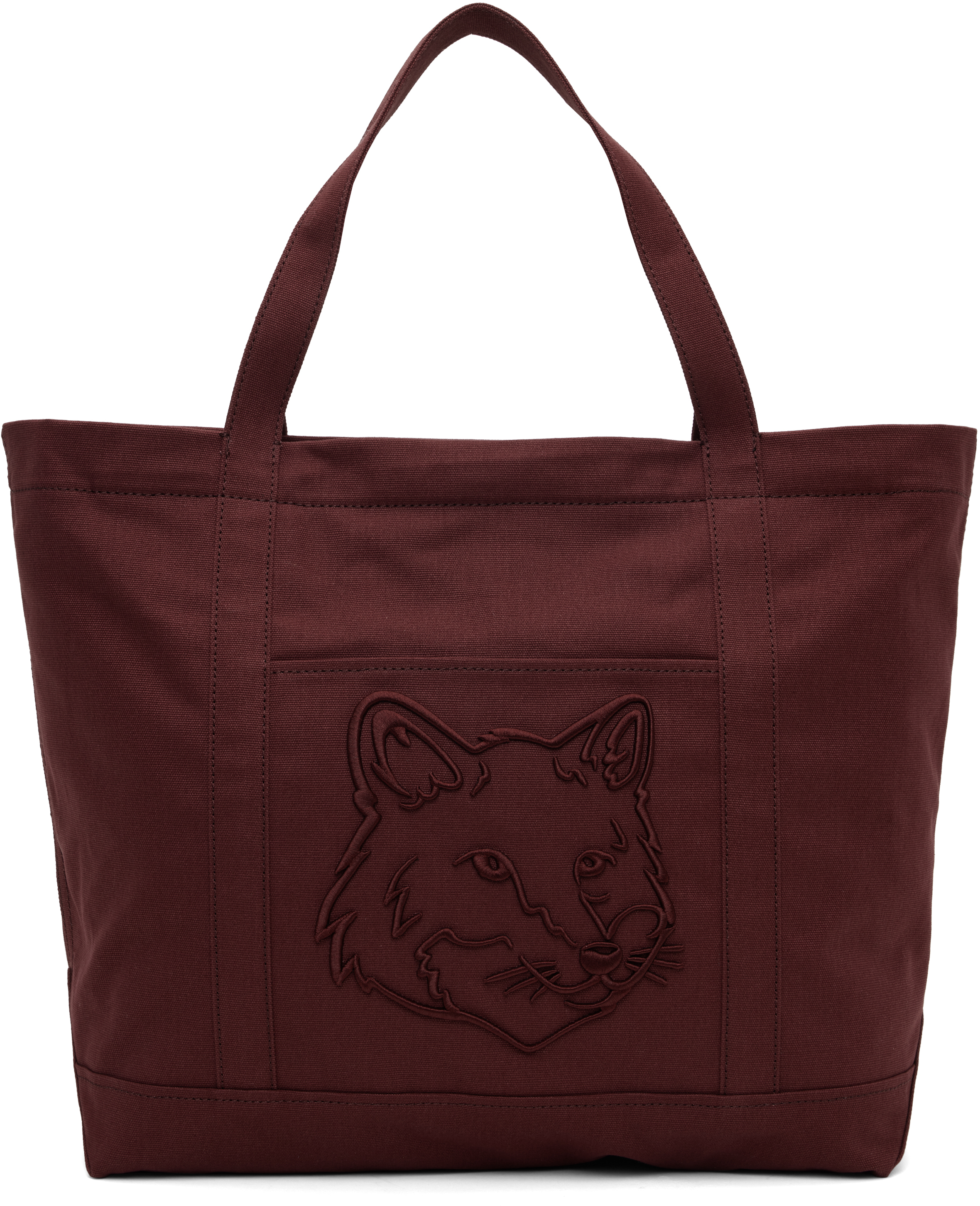 Maison Kitsuné Burgundy Fox Head Large Tote In P677 Redstar
