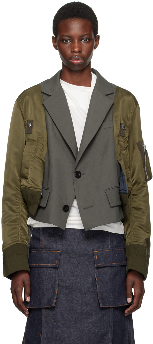 Shop Sacai Khaki Suiting Blazer In 540 Khaki*olive