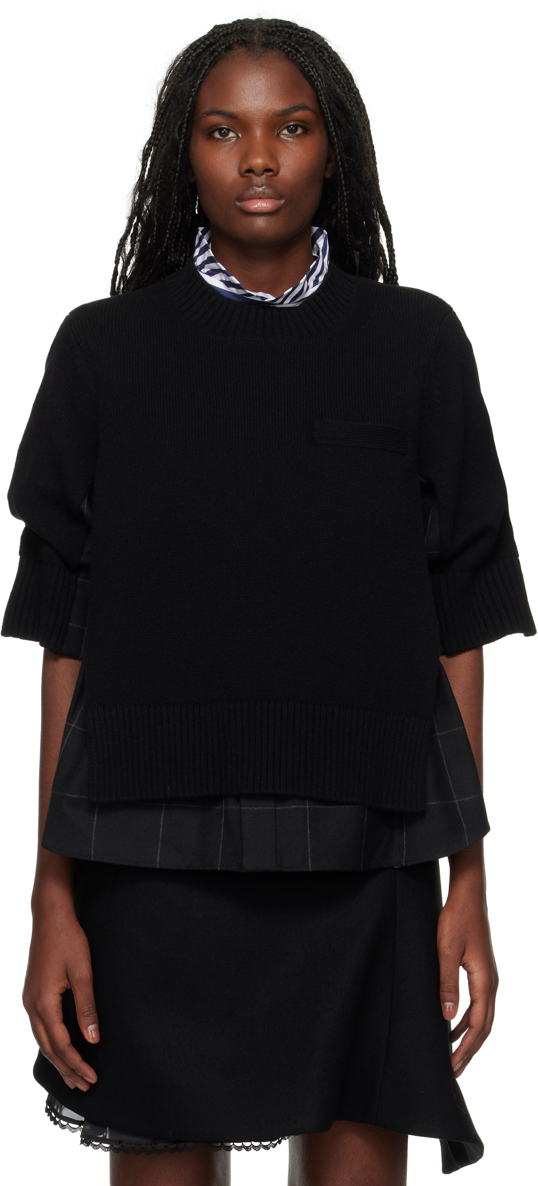 Sacai Black Windowpane Knit Pullover Sweater In 001 Black