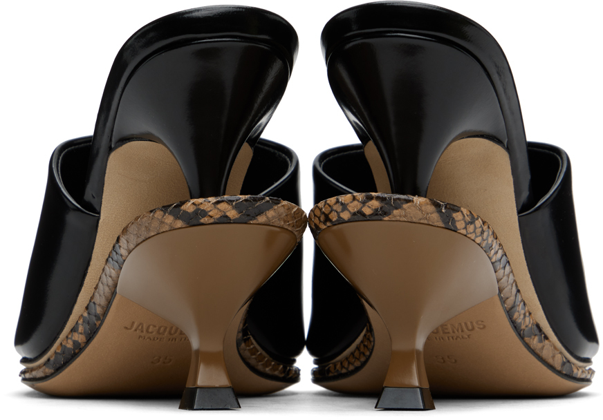 Shop Jacquemus Black & Brown 'les Doubles Mules' Mules In 9bb Black/light Brow