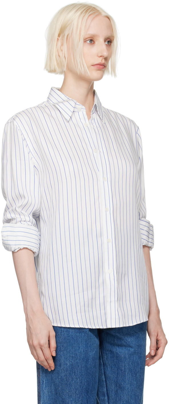 Soulland White Rado Shirt In Navy Pinstripes