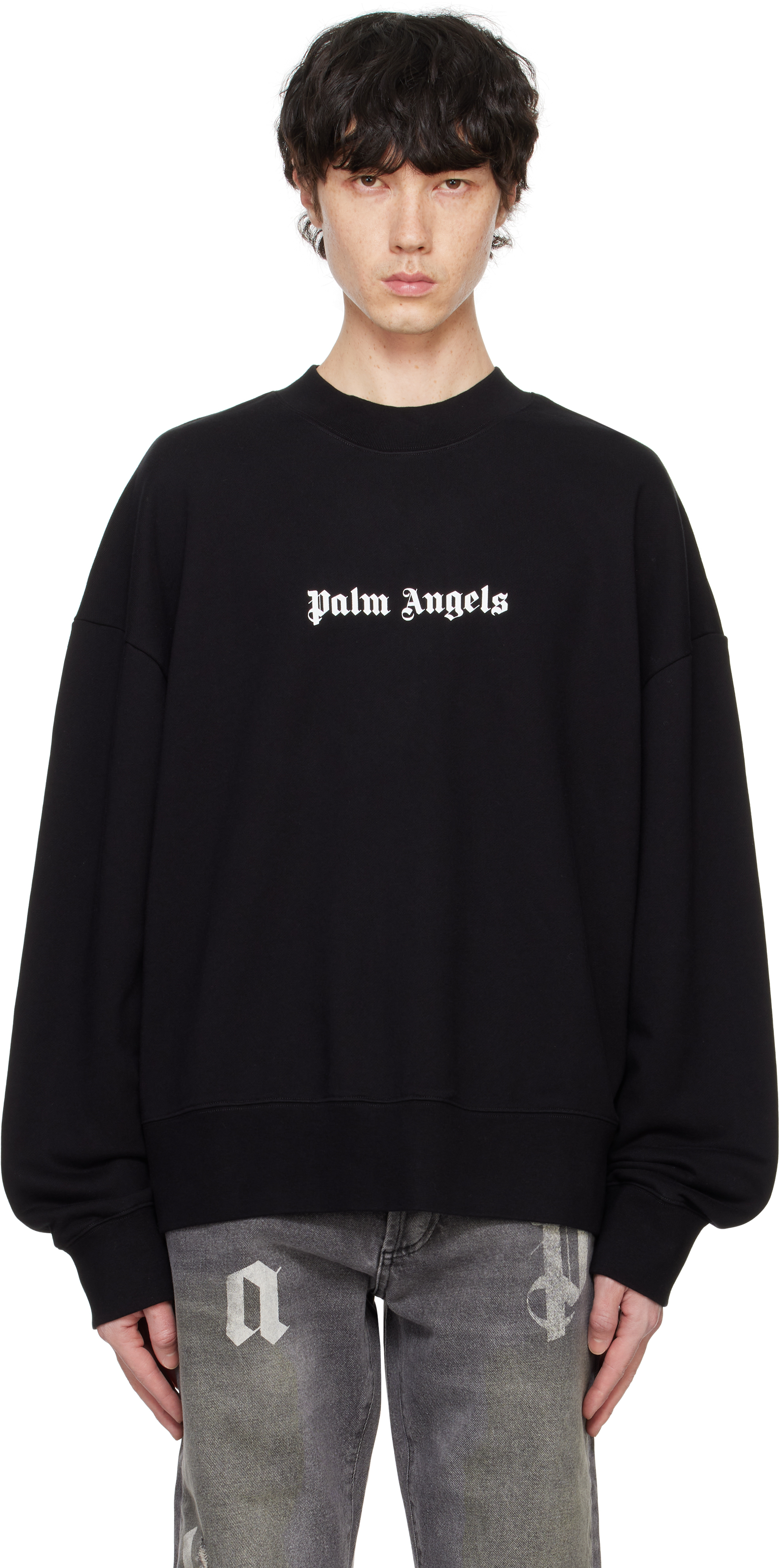 Shop Palm Angels Black Classic Logo Sweatshirt In Black White