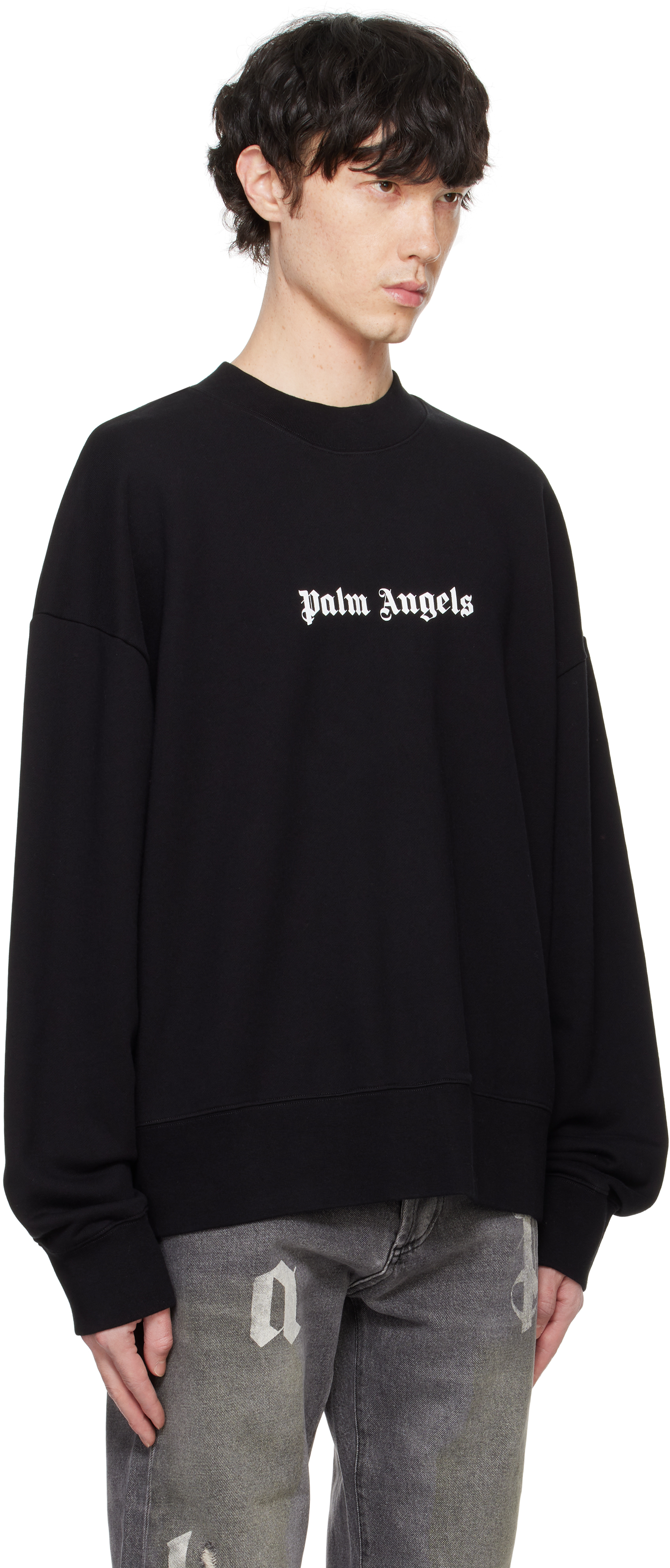 Shop Palm Angels Black Classic Logo Sweatshirt In Black White