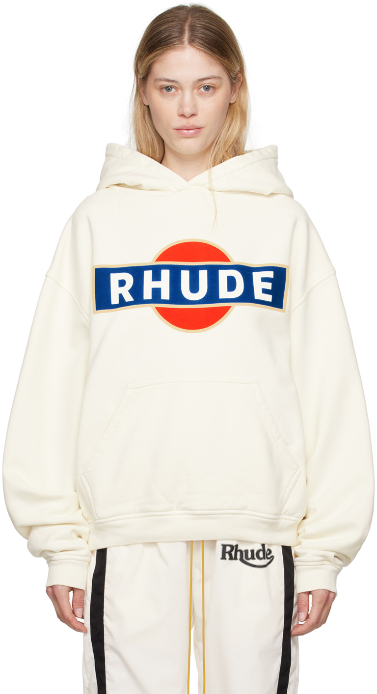 Rhude Off-white Vintage Racer Hoodie In 0241 Vtgwhite