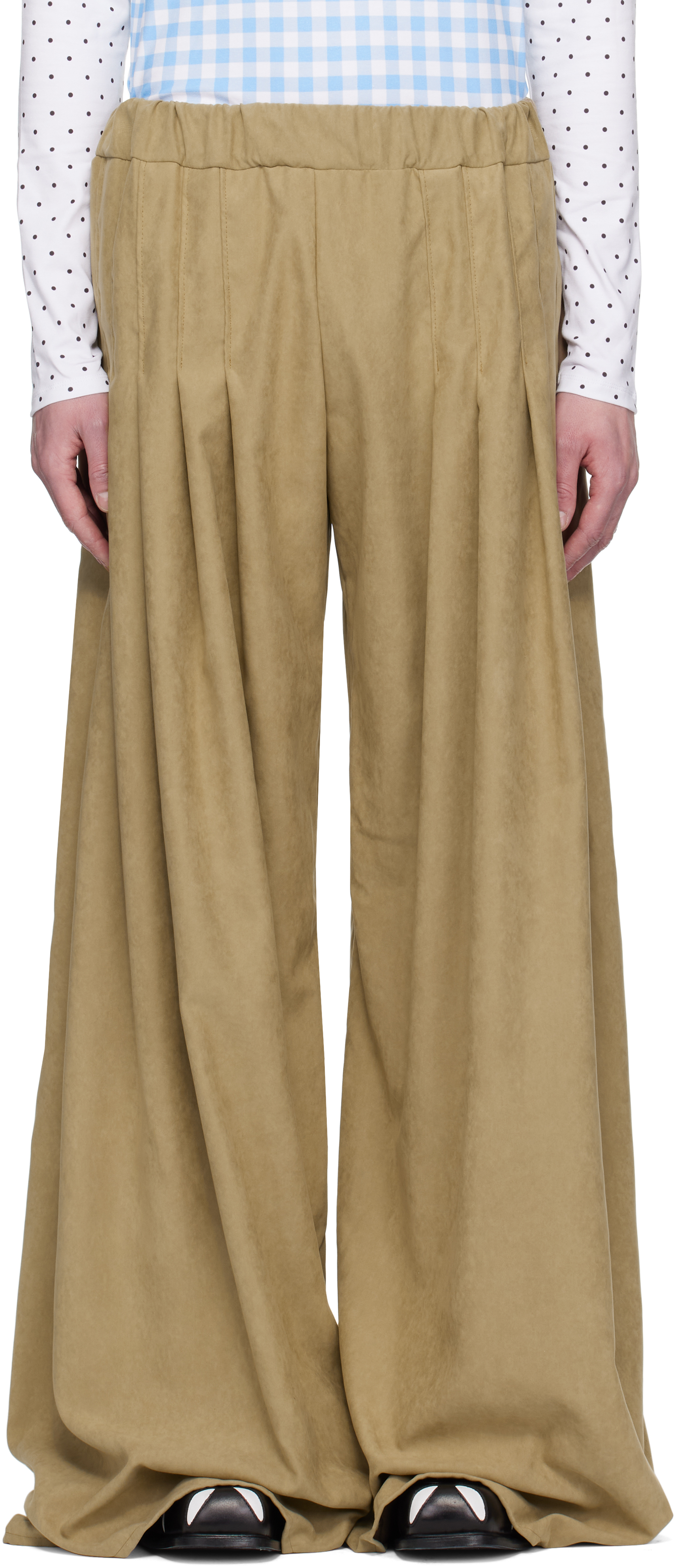 Beige Ultra Oversize Pleated Trousers