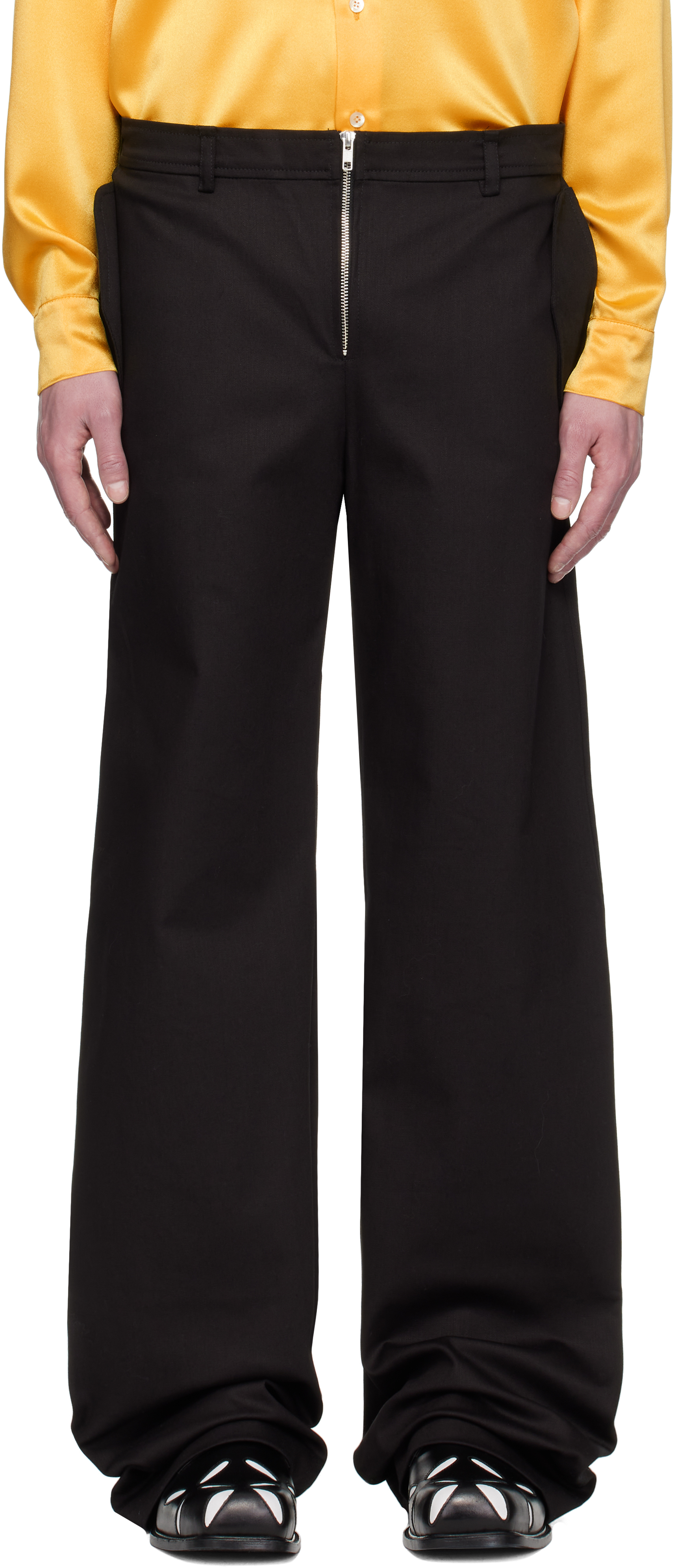 Black Front Zip Flap Pocket Denim Trousers