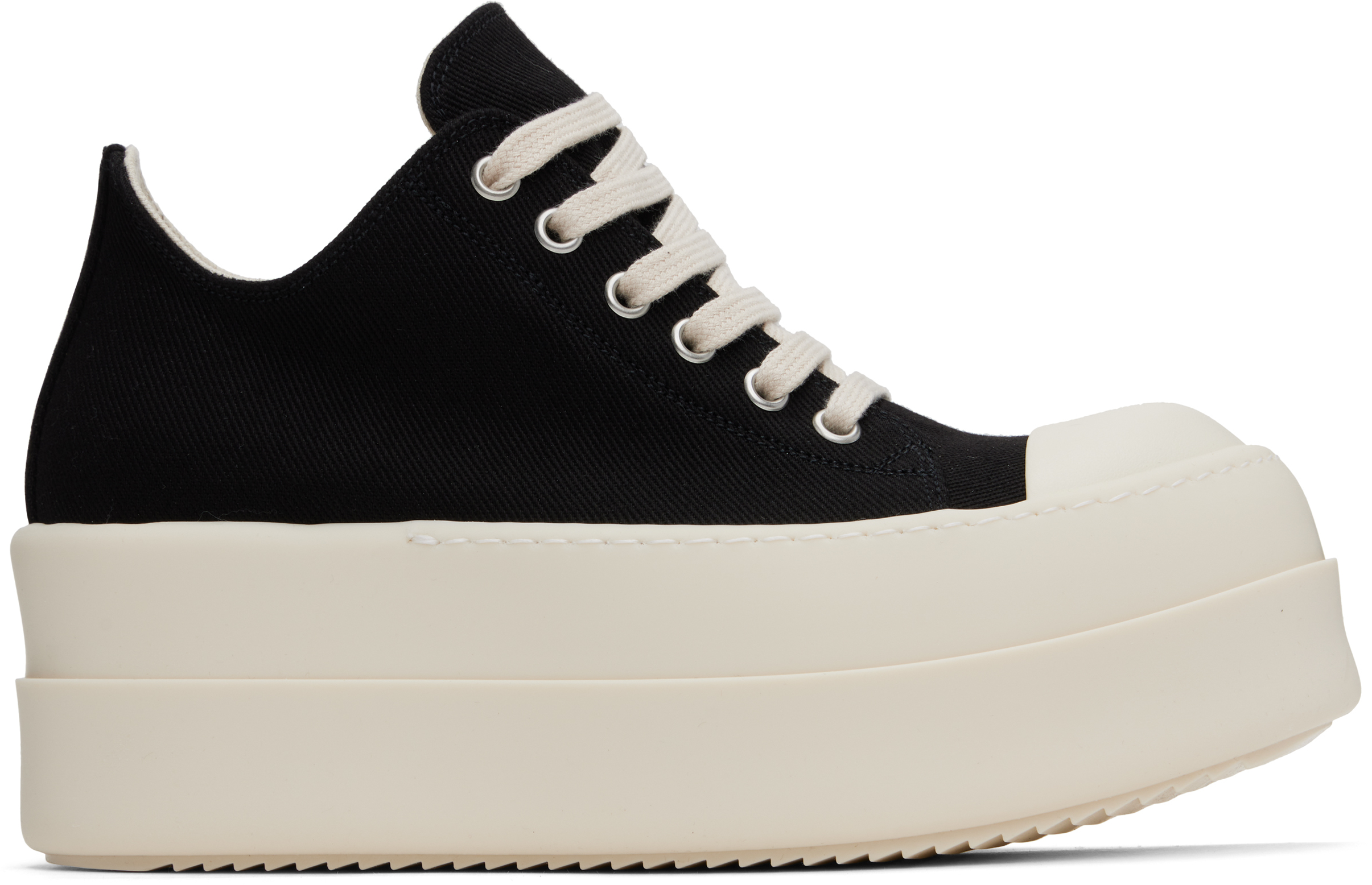 Rick Owens Drkshdw Black Hollywood Double Bumper Low Sneaks Sneakers In 911 Black/milk/milk