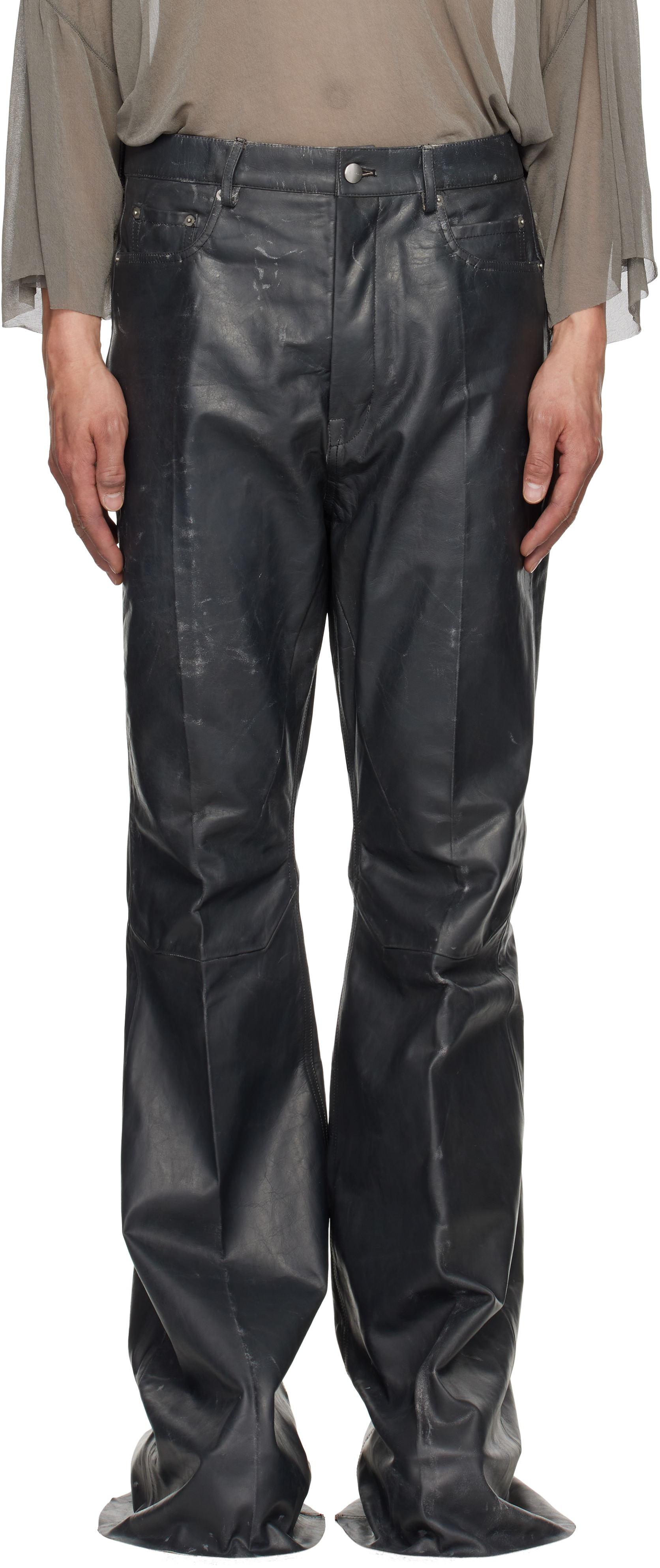 Black Hollywood Bolan Bootcut Leather Pants