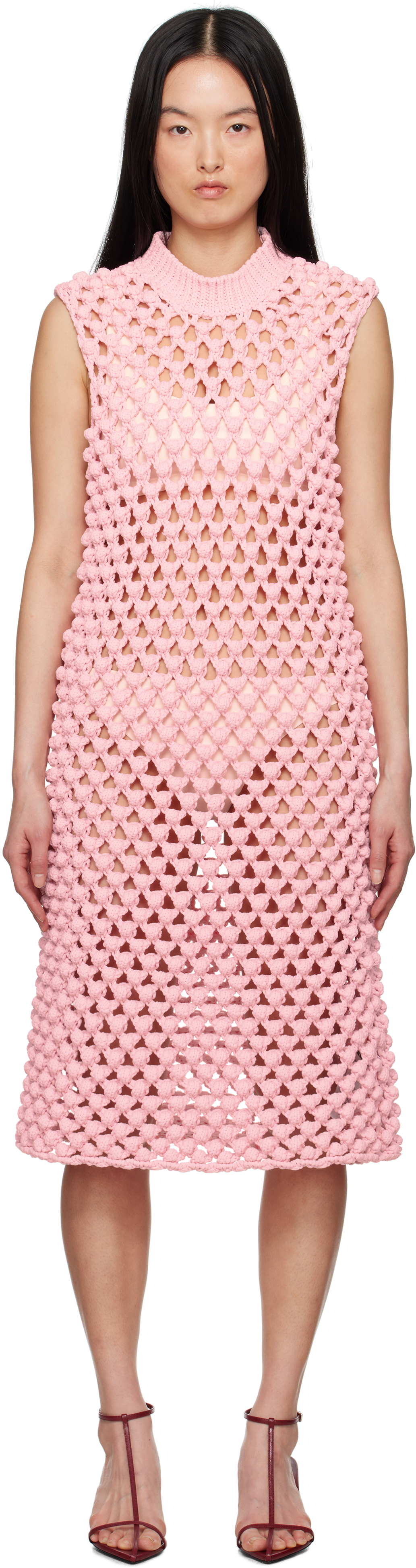 JIL SANDER PINK SLEEVELESS CREWNECK MIDI DRESS 