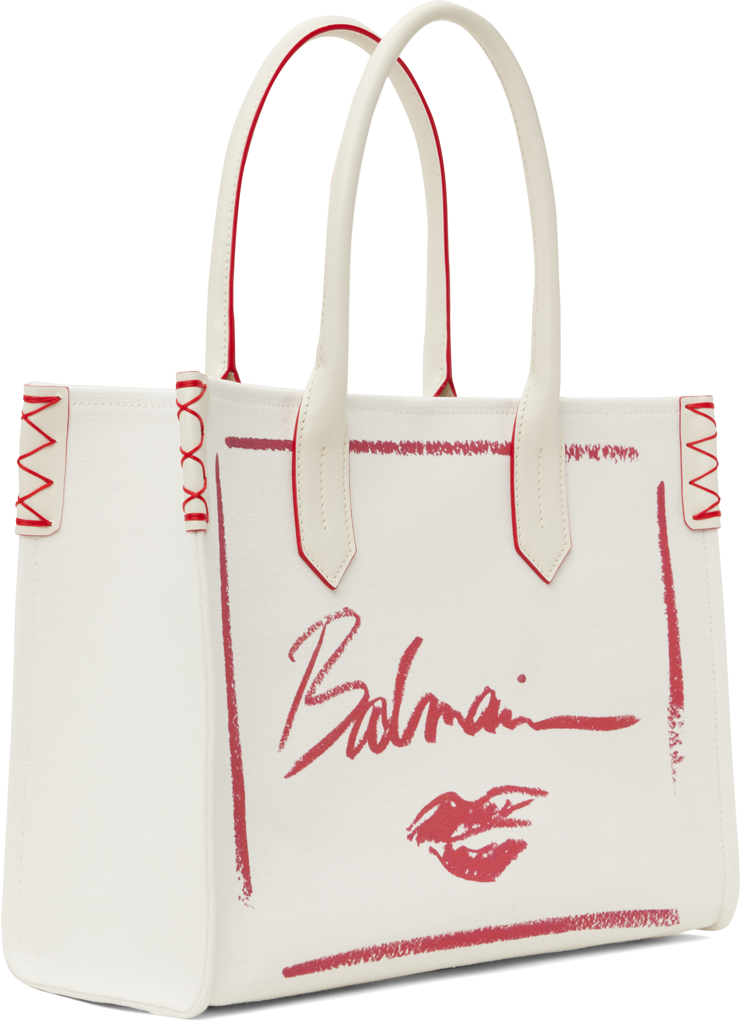 BALMAIN WHITE B-ARMY 'BALMAIN' LIPSTICK PRINT TOTE