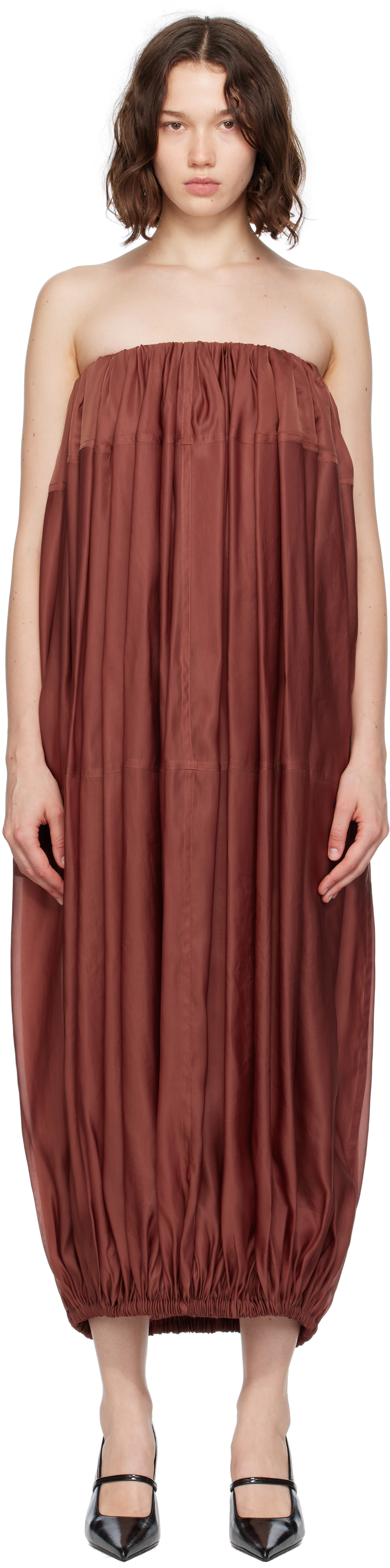 Burgundy Voluminous Bustier Maxi Dress