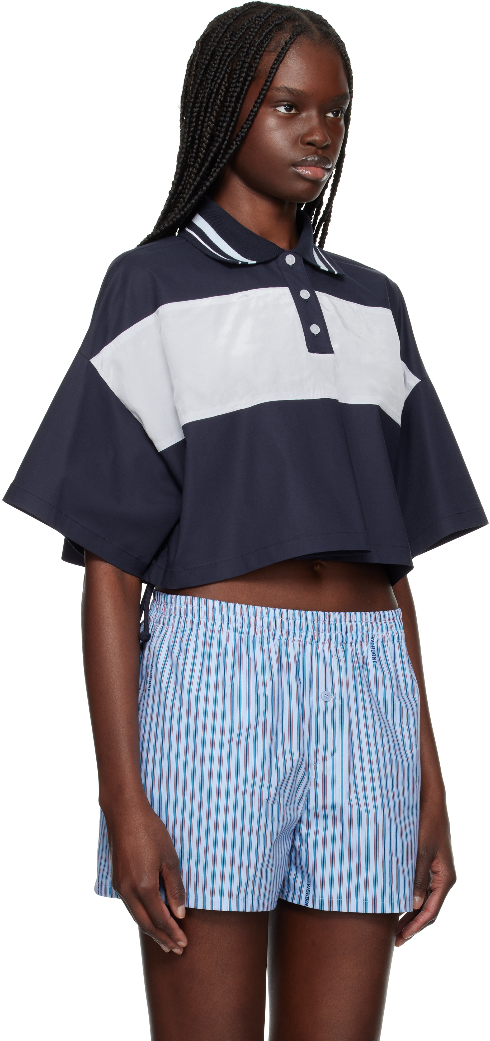 Shop We11 Done Navy & Gray Color Block Cropped Polo