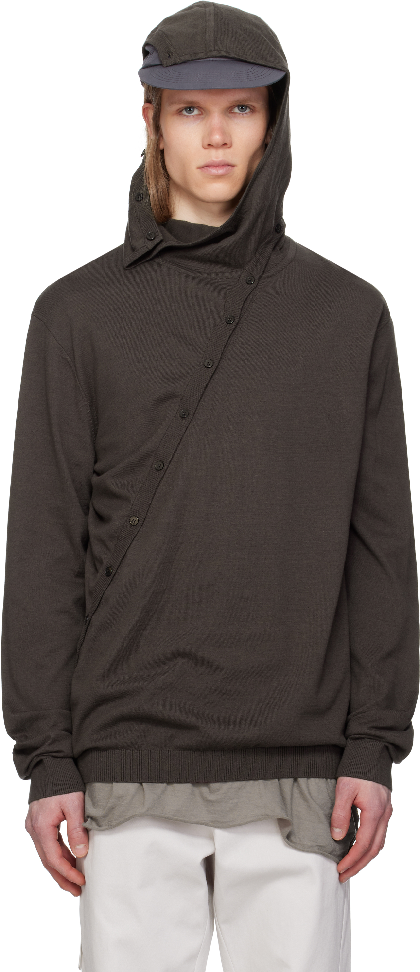 POST ARCHIVE FACTION (PAF) Brown 8.0 Knit Center Hoodie