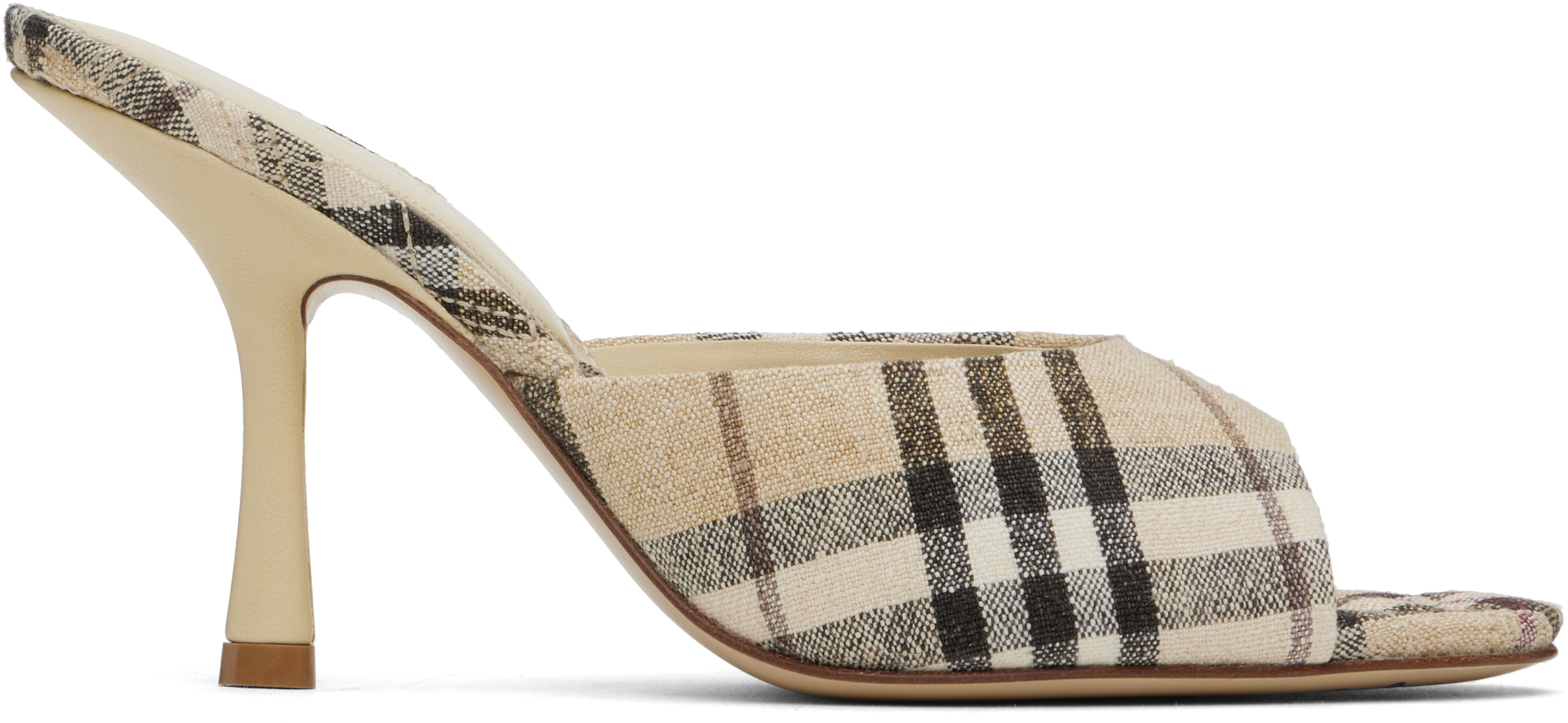 Beige Check Linen Blend Mews High Mules