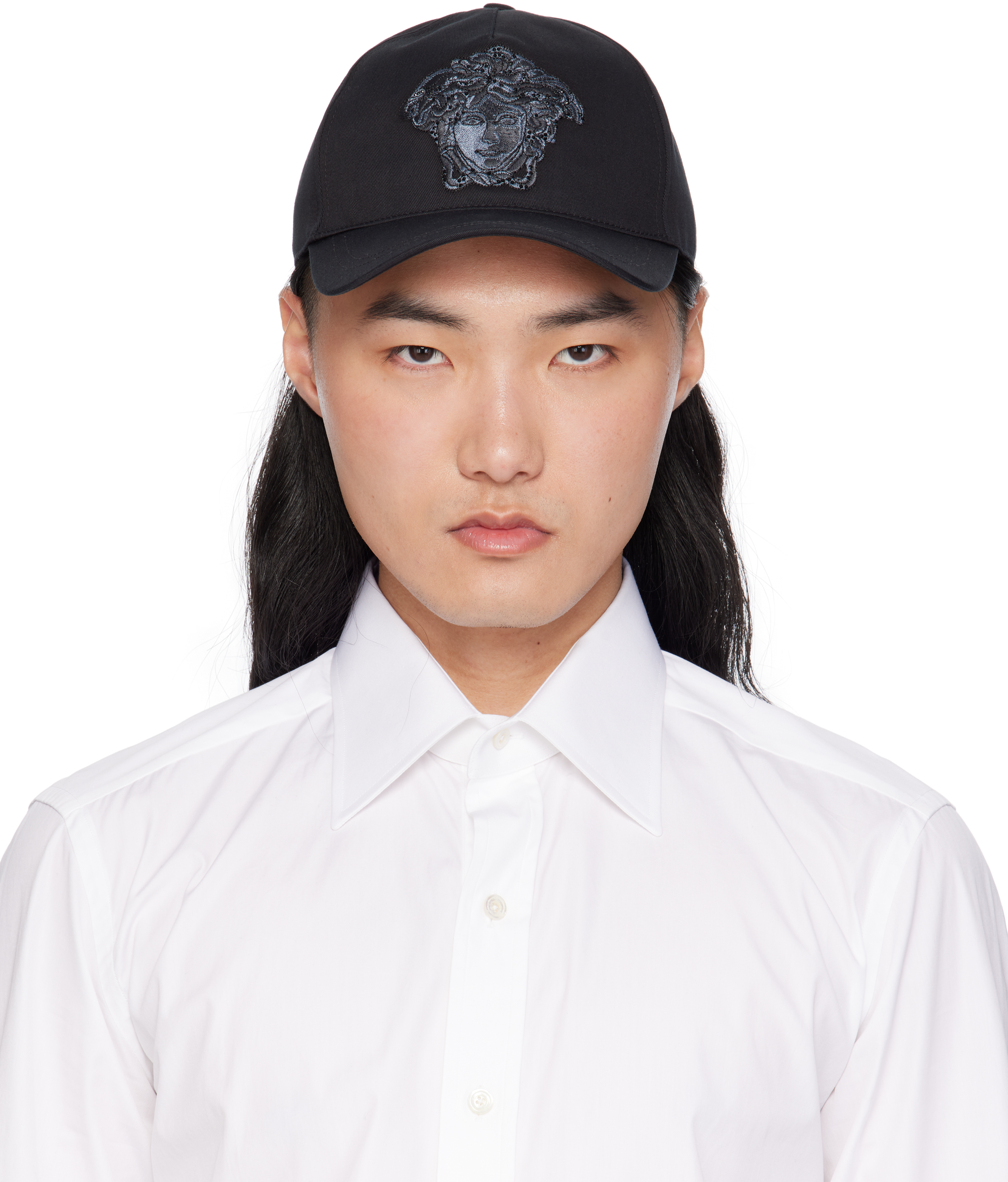 Shop Versace Black Embroidered Medusa Baseball Cap In 1b000-black