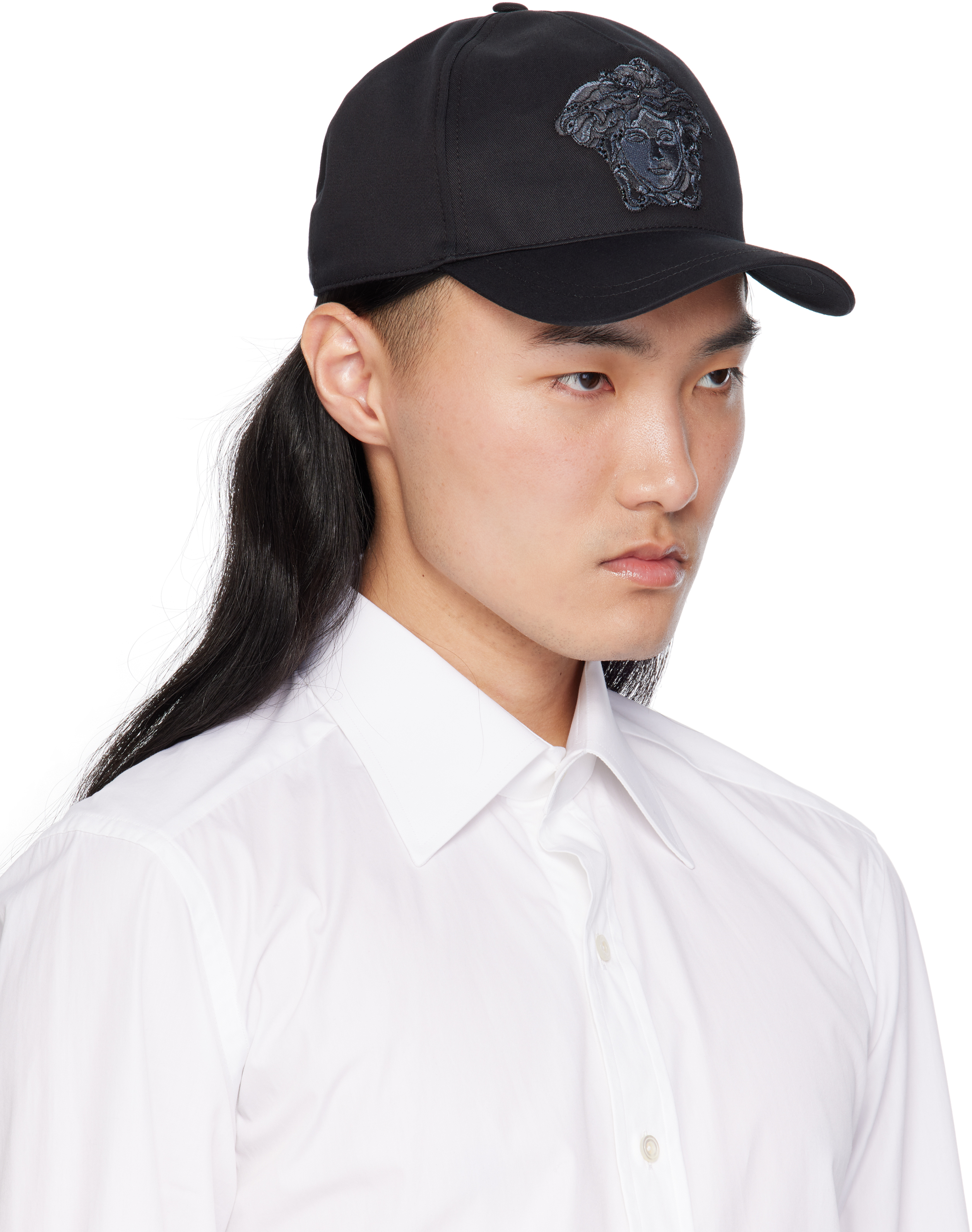 Shop Versace Black Embroidered Medusa Baseball Cap In 1b000-black