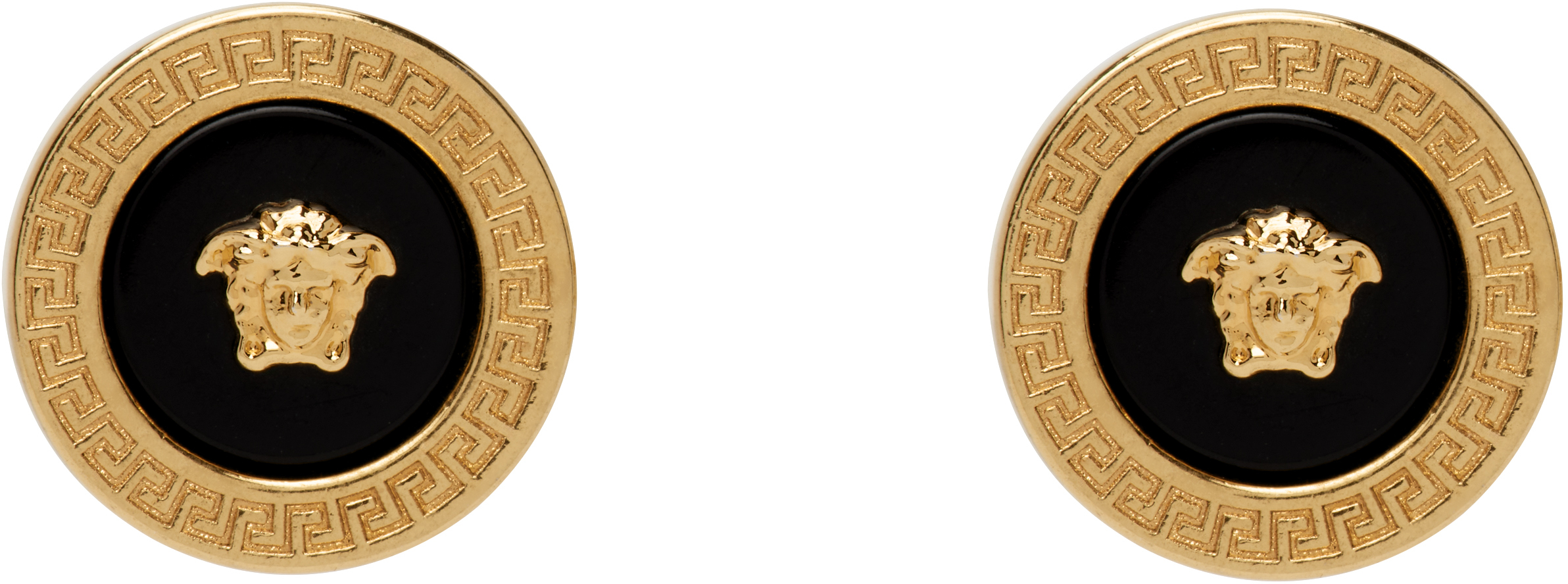 Shop Versace Gold Enamel Medusa Stud Earrings In K41t-black-tribute G