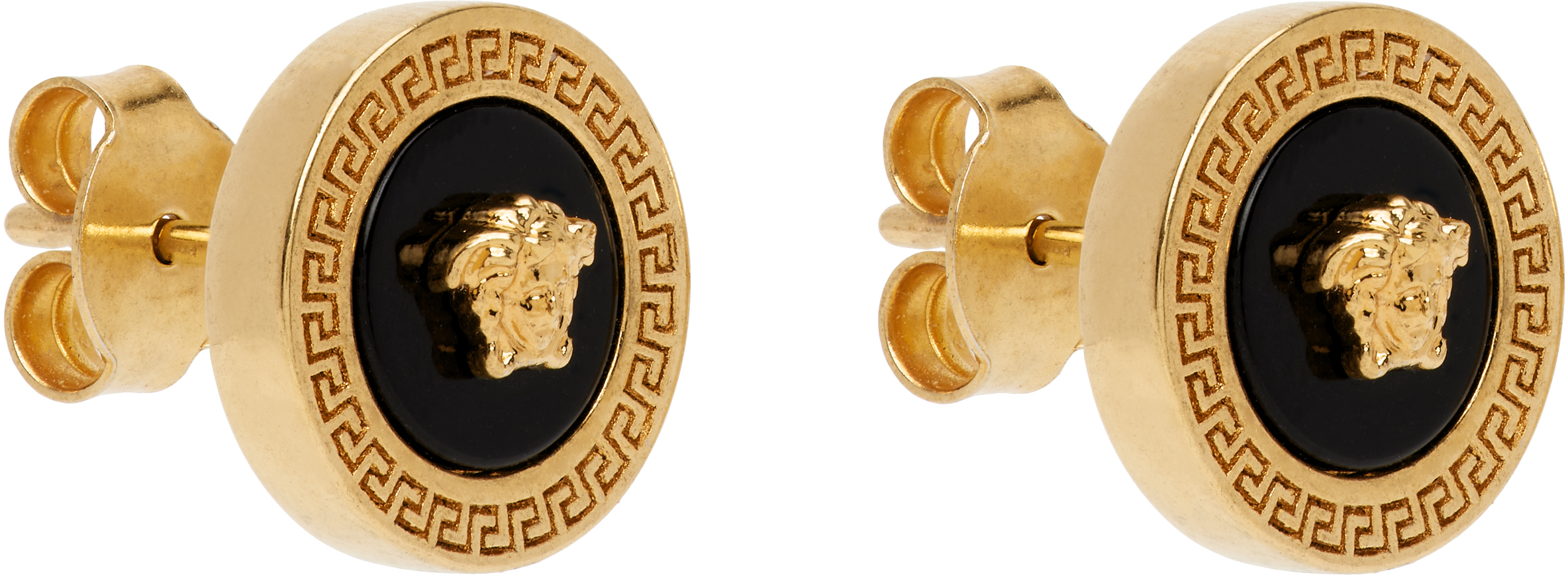 Shop Versace Gold Enamel Medusa Stud Earrings In K41t-black-tribute G