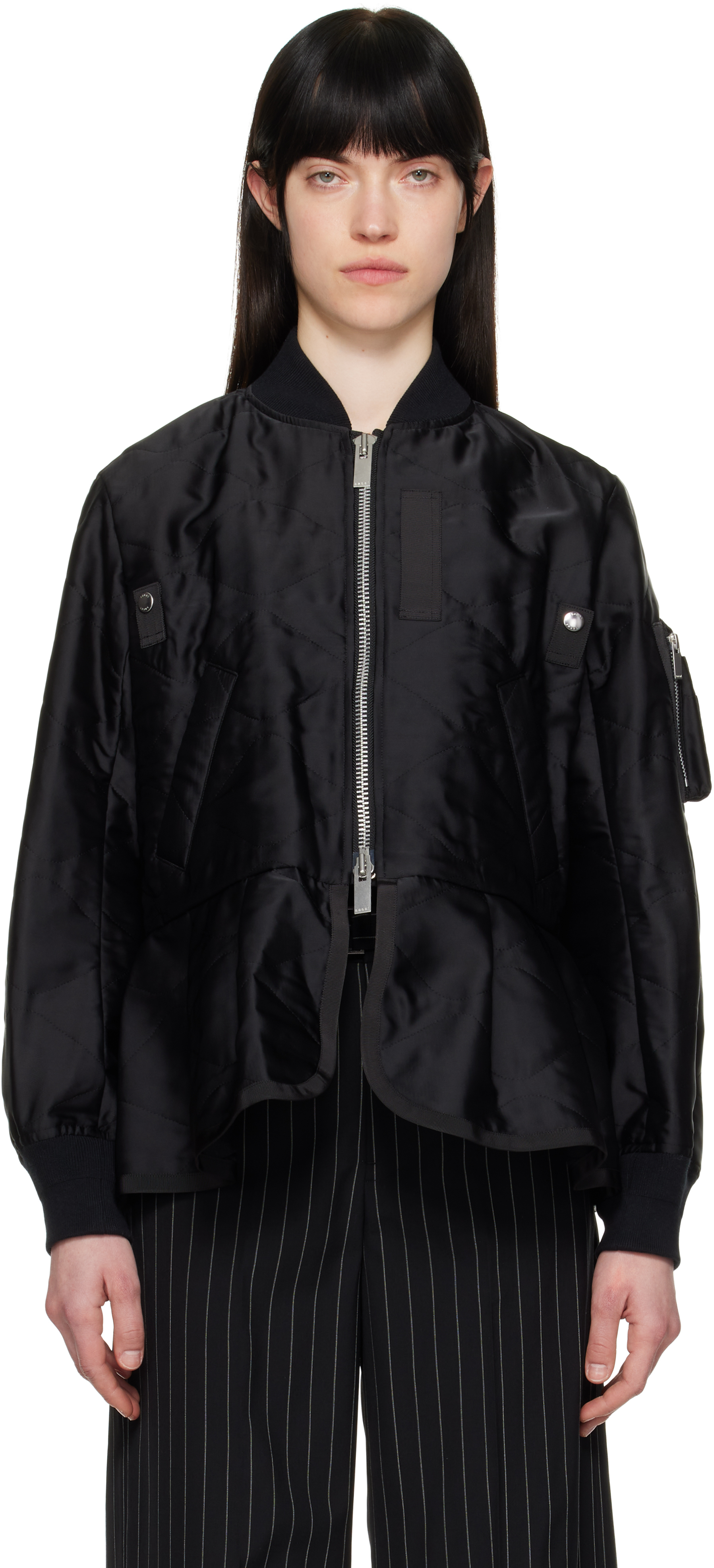 Shop Sacai Black Quilted Satin Bomber Jacket In 001 Black