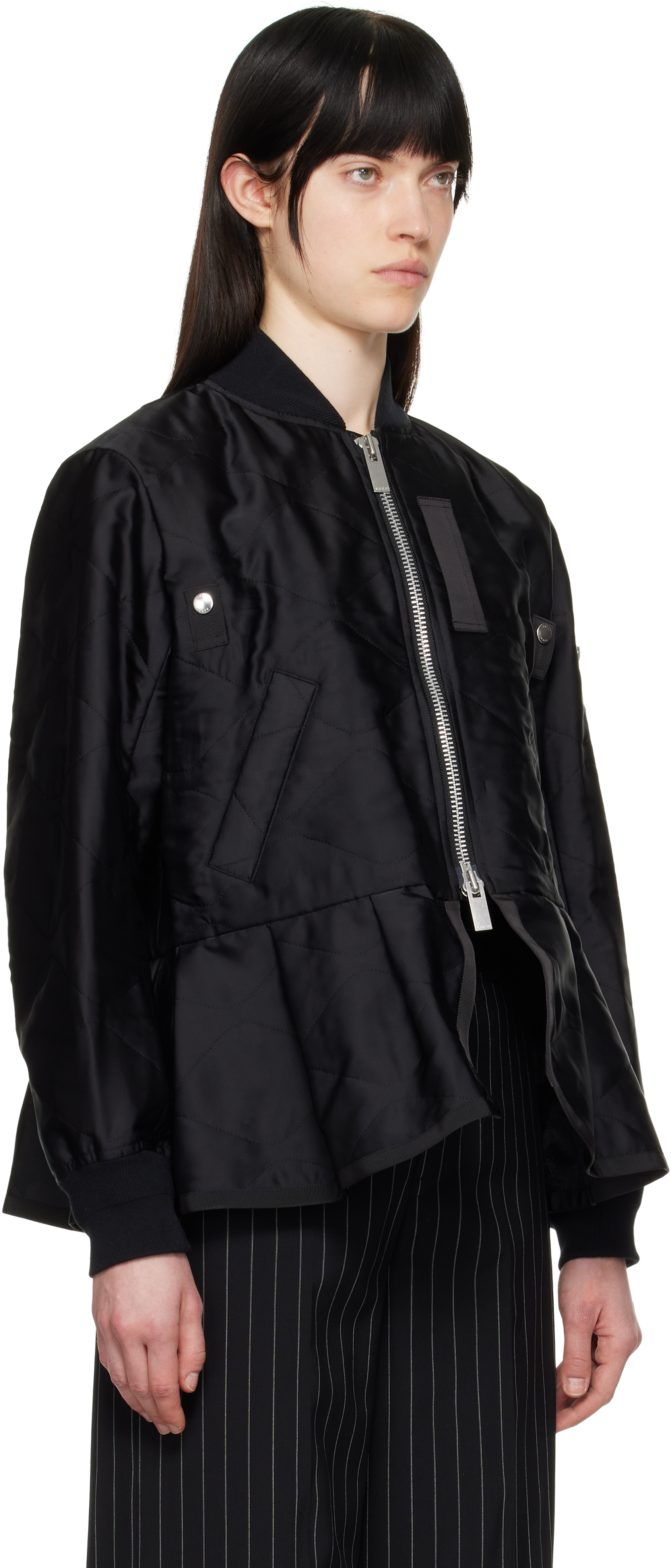 Shop Sacai Black Quilted Satin Bomber Jacket In 001 Black