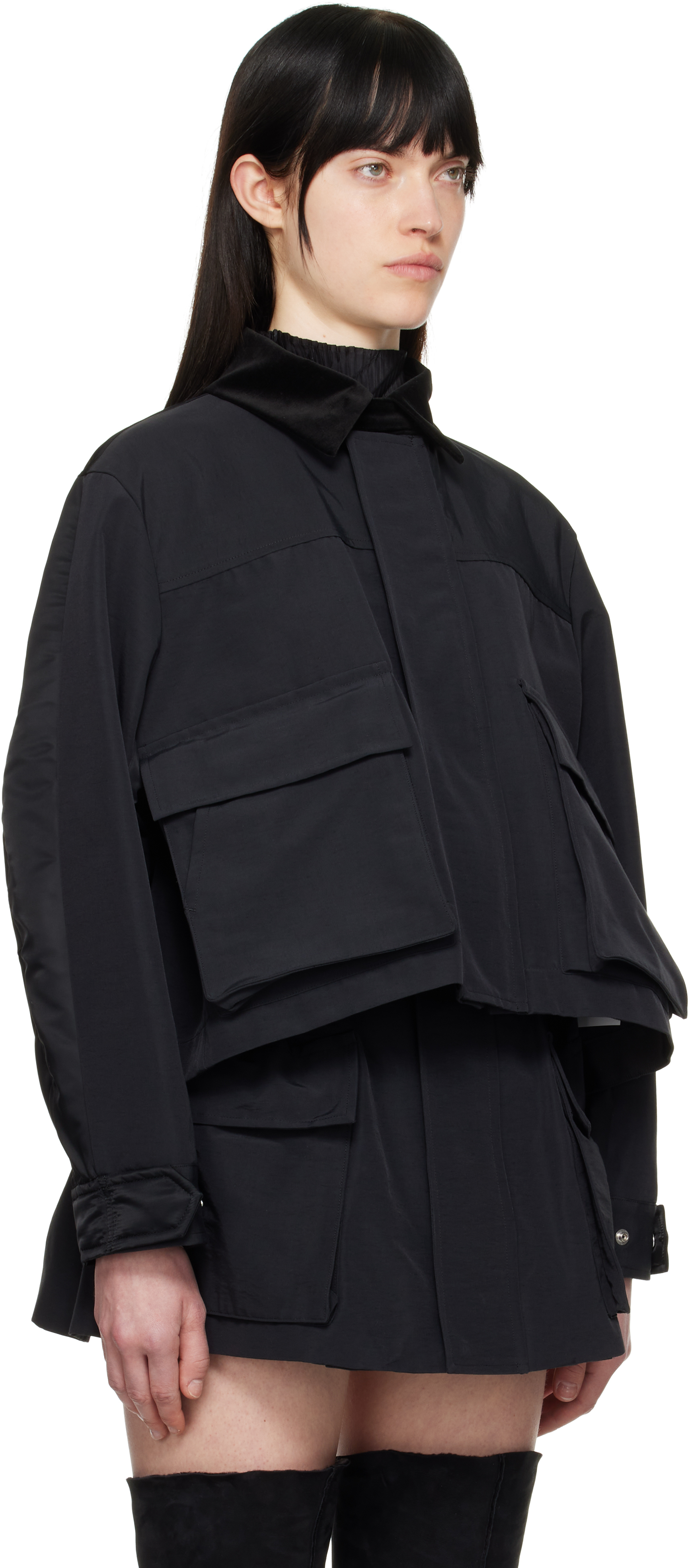 Sacai Black Grosgrain & Nylon Twill Jacket In 001 Black