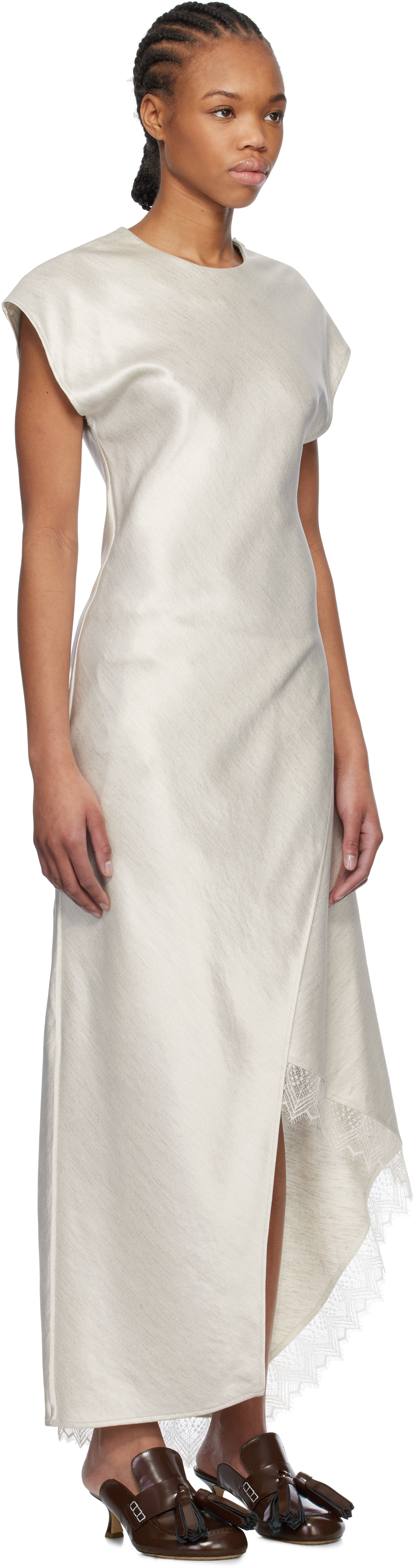 Jw Anderson J. W. Anderson Asymmetric Layered Dress With Delicate Lace Trim In 002 Off White