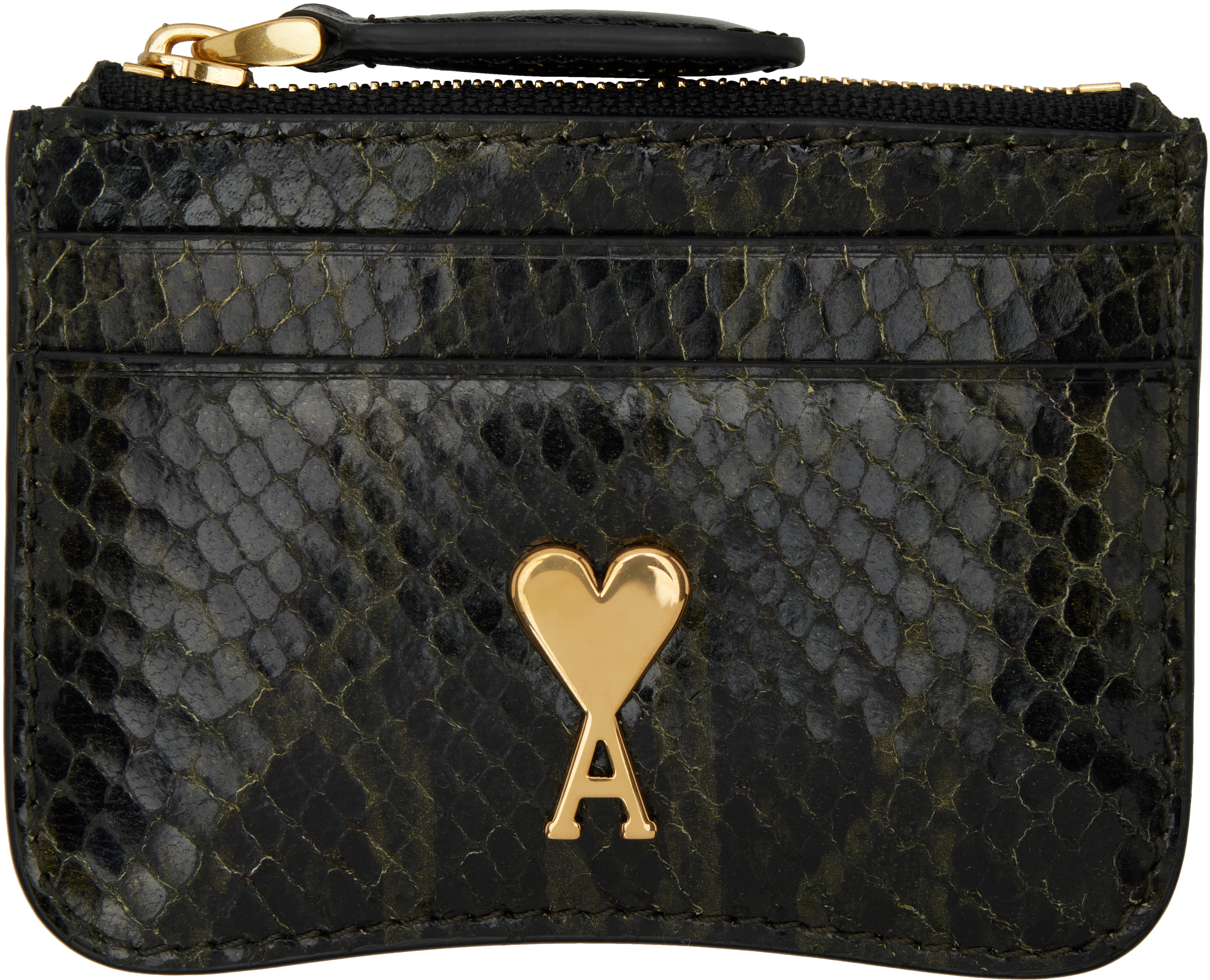Black & Green Leather Zipped Card Holder