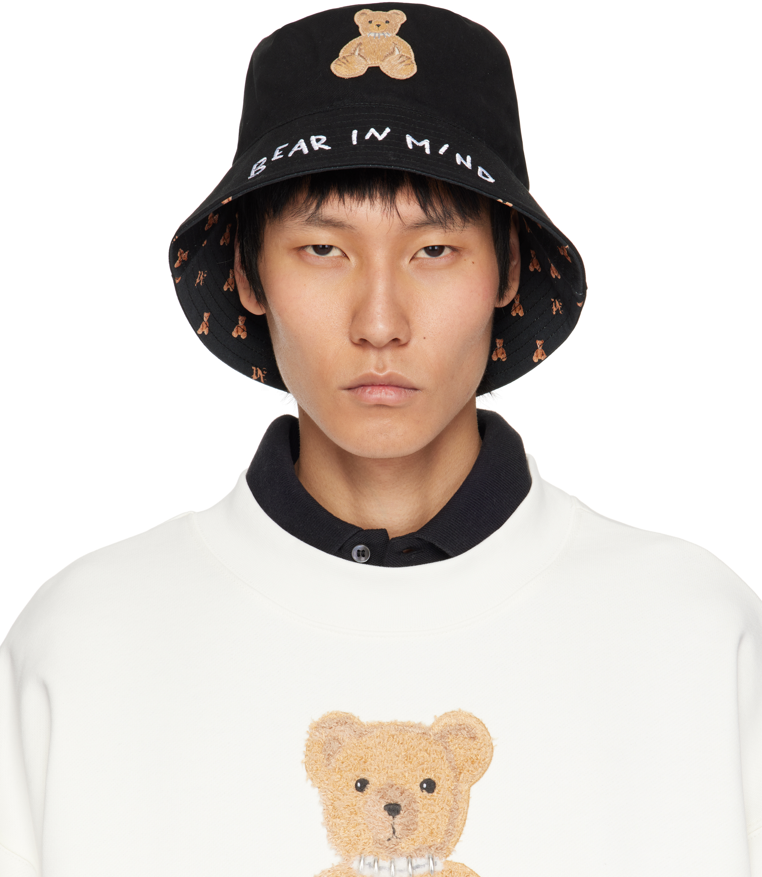 PALM ANGELS BLACK 'BEAR IN MIND' BUCKET HAT