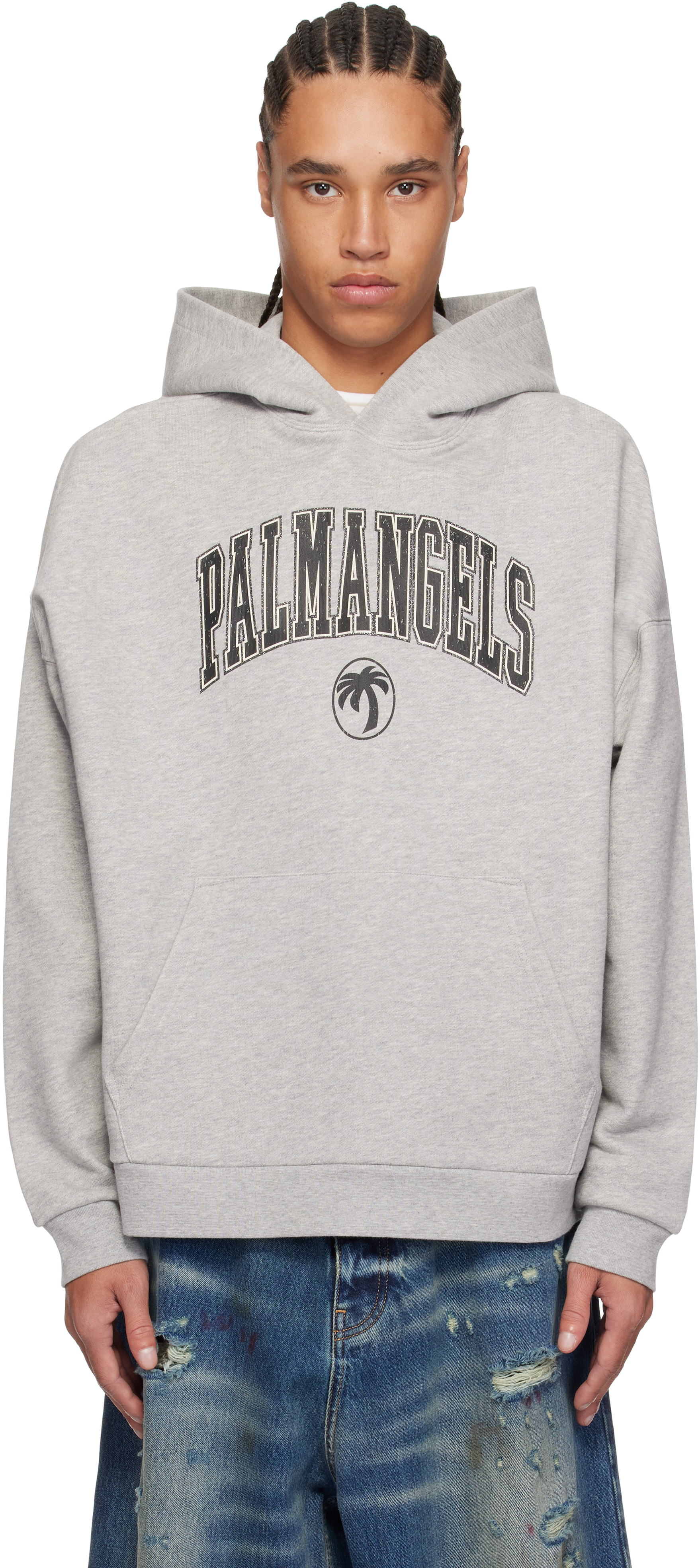 Shop Palm Angels Gray College Logo Hoodie In Grey Melange - Black